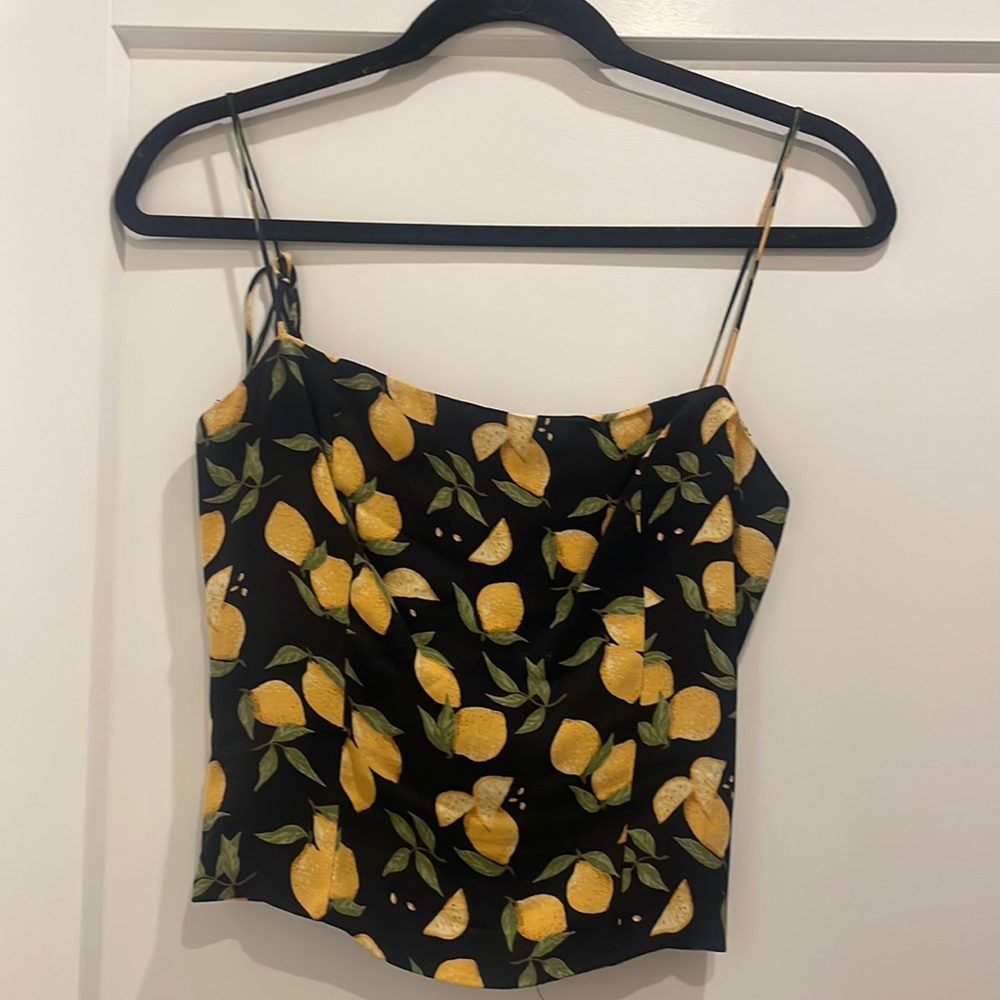 Reformation lemon tank top, black and yellow size 0